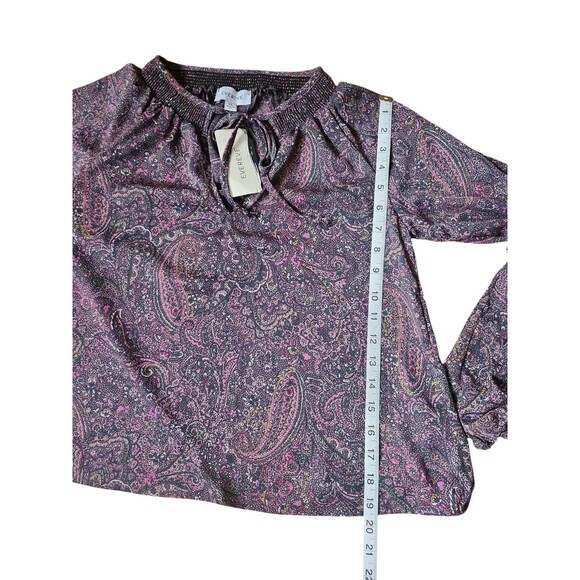 Evereve Blouse Womens XS Artsy Boho Corpcore Green Pink Kyra Paisley Smocked - Picture 8 of 8